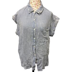 🩵 Como Vintage 2X Blue Gauze Button Up Shirt – Soft Cotton Tunic